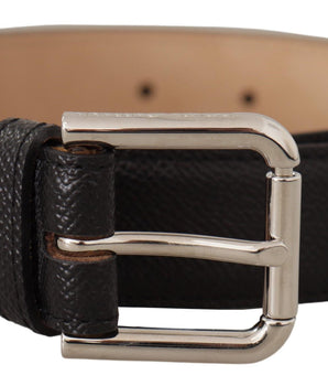 Dolce &amp; Gabbana Black Calf Leather Brown Backend Metal Buckle Belt