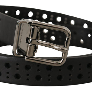 Dolce &amp; Gabbana Elegant Black Leather Belt with Metal Buckle