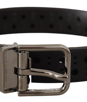 Dolce &amp; Gabbana Black Calf Perforated Metal Buckle Belt