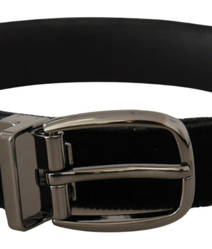 Dolce &amp; Gabbana Black Velvet Classic Logo Engraved Metal Belt