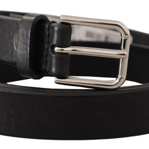 Dolce &amp; Gabbana Elegant Black Leather Belt with Metal Buckle