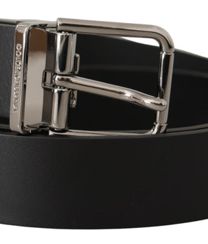 Dolce &amp; Gabbana Black Casual Calf Leather Logo Metal Buckle Belt