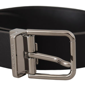 Dolce &amp; Gabbana Elegant Black Leather Belt with Metal Buckle