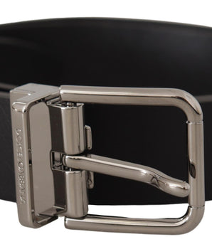 Dolce &amp; Gabbana Black Casual Calf Leather Logo Metal Buckle Belt