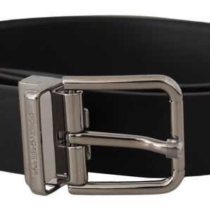 Dolce & Gabbana Sleek Black Leather Belt with Metal Buckle