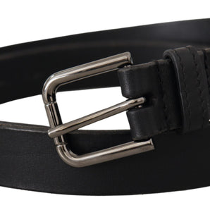 Dolce &amp; Gabbana Elegant Black Leather Belt with Metal Buckle