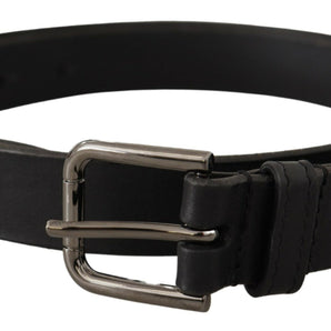 Dolce &amp; Gabbana Elegant Black Leather Belt with Metal Buckle