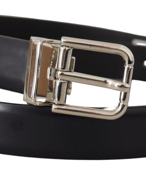 Dolce &amp; Gabbana Black Calf Leather Classic Logo Metal Buckle Belt