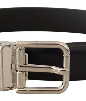 Dolce &amp; Gabbana Black Calf Leather Classic Logo Metal Buckle Belt