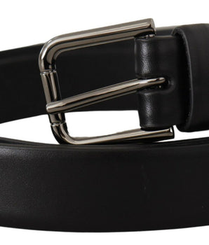 Dolce &amp; Gabbana Black Calf Leather Classic Logo Metal Buckle Belt