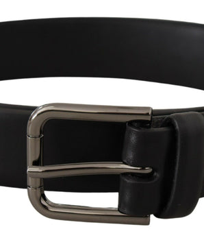 Dolce &amp; Gabbana Black Calf Leather Classic Logo Metal Buckle Belt