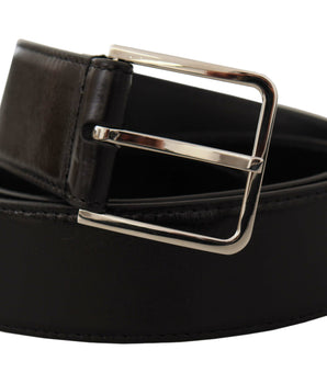 Dolce &amp; Gabbana Black Calf Leather Logo Engraved Metal Buckle Belt