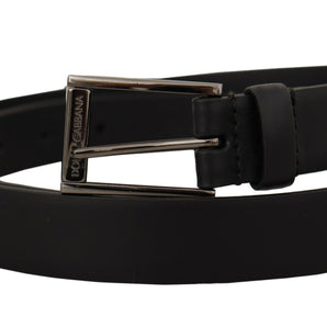 Dolce &amp; Gabbana Elegant Black Leather Belt with Metal Buckle