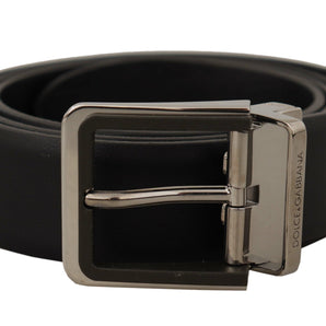 Dolce &amp; Gabbana Elegant Black Leather Belt with Metal Buckle