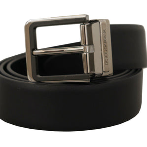 Dolce &amp; Gabbana Elegant Black Leather Belt with Metal Buckle