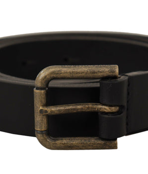 Dolce &amp; Gabbana Black Calf Leather Logo Brass Metal Buckle Belt