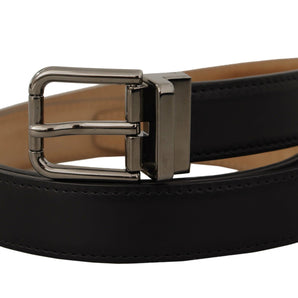 Dolce & Gabbana Sleek Black Leather Belt with Metal Buckle