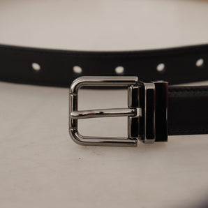 Dolce &amp; Gabbana Sleek Black Leather Belt with Metal Buckle