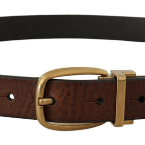 Dolce &amp; Gabbana Elegant Brown Leather Belt with Logo Buckle