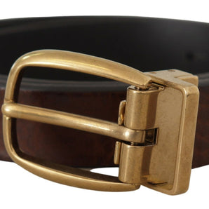 Dolce &amp; Gabbana Elegant Brown Leather Belt with Logo Buckle