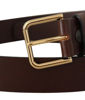 Dolce &amp; Gabbana Brown Plain Calf Leather Gold Tone Buckle Belt