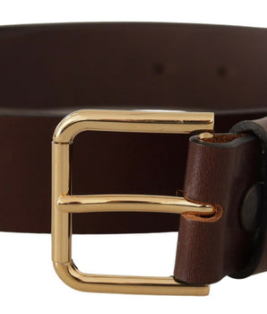 Dolce &amp; Gabbana Brown Plain Calf Leather Gold Tone Buckle Belt