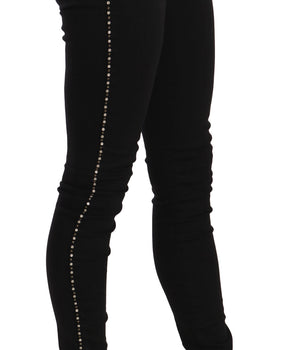 Costume National Black Embellished Mid Waist Skinny Denim Jeans