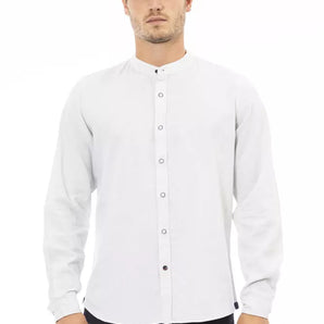 Baldinini Trend White Linen Men Shirt