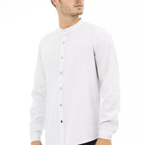 Baldinini Trend White Linen Men Shirt