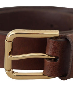 Dolce &amp; Gabbana Brown Leather Studded Gold Tone Metal Buckle Belt