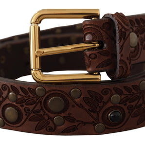 Dolce &amp; Gabbana Elegant Leather Belt with Engraved Buckle