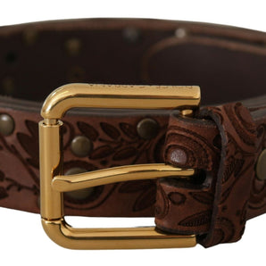 Dolce &amp; Gabbana Elegant Leather Belt with Engraved Buckle