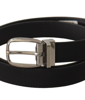 Dolce &amp; Gabbana Black Calf Canvas Silver Tone Logo Metal Belt