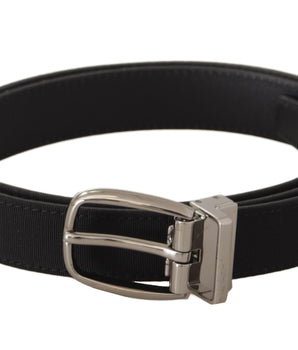 Dolce &amp; Gabbana Black Calf Canvas Silver Tone Logo Metal Belt