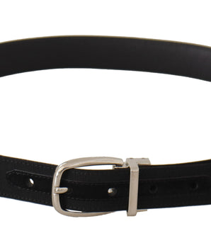 Dolce &amp; Gabbana Belt Black Calf Leather Silver Tone Metal Buckle