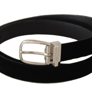 Dolce &amp; Gabbana Elegant Velvet Black Belt with Logo Buckle