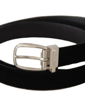 Dolce &amp; Gabbana Black Casual Velvet Silver Tone Metal Buckle Belt