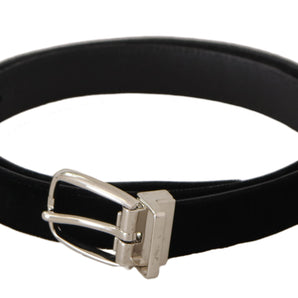 Dolce & Gabbana Elegant Velvet Black Belt with Logo Buckle