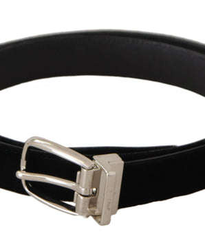 Dolce &amp; Gabbana Black Casual Velvet Silver Tone Metal Buckle Belt