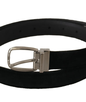 Dolce &amp; Gabbana Black Classic Velvet Silver Tone Metal Buckle Strap
