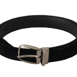 Dolce & Gabbana Elegant Black Velvet Engraved Buckle Belt