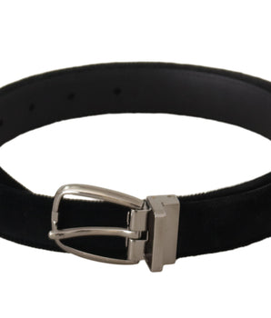 Dolce &amp; Gabbana Black Classic Velvet Silver Tone Metal Buckle Strap
