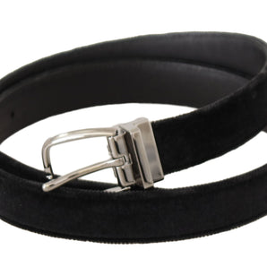 Dolce &amp; Gabbana Elegant Velvet Designer Belt with Logo Engraved Buckle