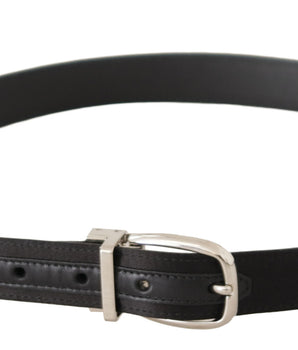 Dolce &amp; Gabbana Black Canvas Leather Silver Logo Metal Buckle Belt