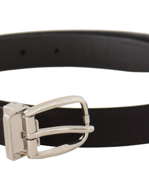 Dolce &amp; Gabbana Black Canvas Leather Silver Logo Metal Buckle Belt