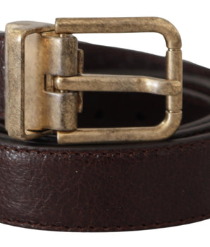 Dolce &amp; Gabbana Brown Calf Leather Vintage Logo Metal Buckle Belt