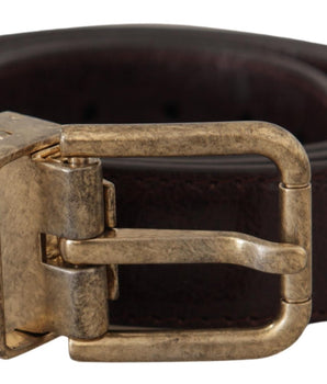 Dolce &amp; Gabbana Brown Calf Leather Vintage Logo Metal Buckle Belt