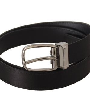 Dolce &amp; Gabbana Black Calf Leather Silver Logo Metal Buckle Belt
