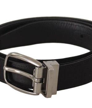 Dolce &amp; Gabbana Black Calf Leather Silver Logo Metal Buckle Belt