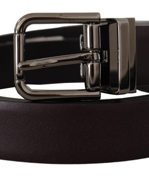 Dolce &amp; Gabbana Dark Purple Leather Box Borchia Metal Buckle Belt